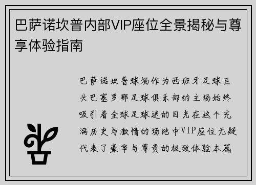 巴萨诺坎普内部VIP座位全景揭秘与尊享体验指南