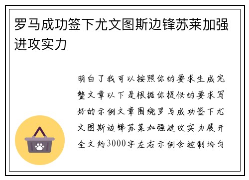 罗马成功签下尤文图斯边锋苏莱加强进攻实力 罗马成功签下尤文图斯边锋苏莱加强进攻实力